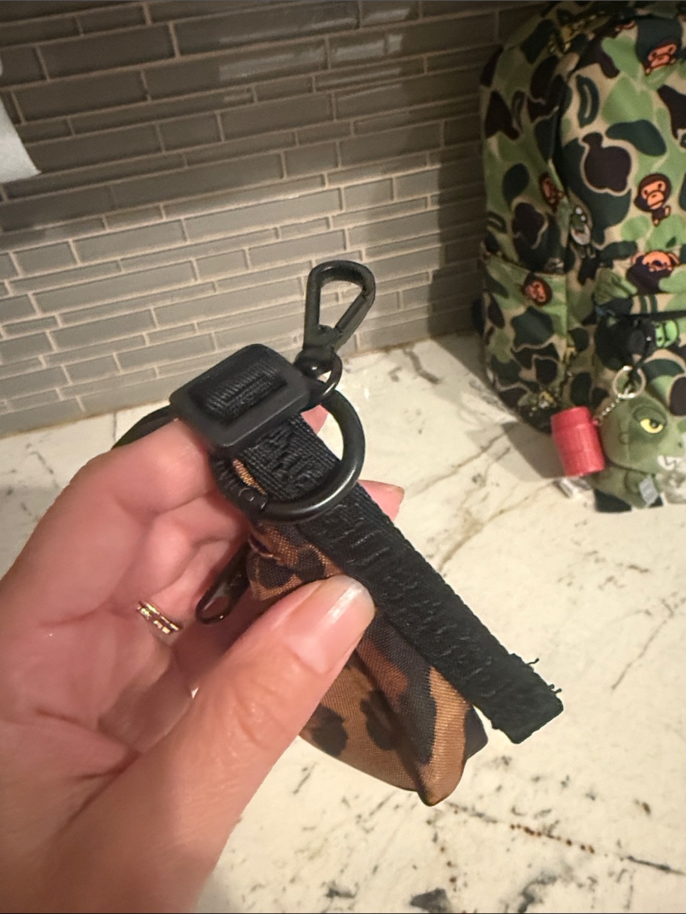 BAGGU Leopard Crescent Bag Charm in Brown and Black - Picture 3 of 4
